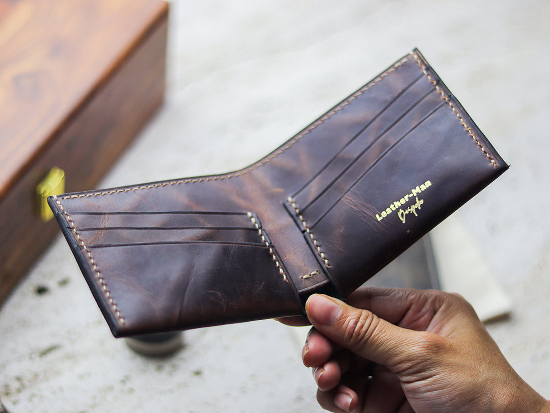 ATTICUS - Walnut Brown Veg Tan Waxed Pull Up Leather